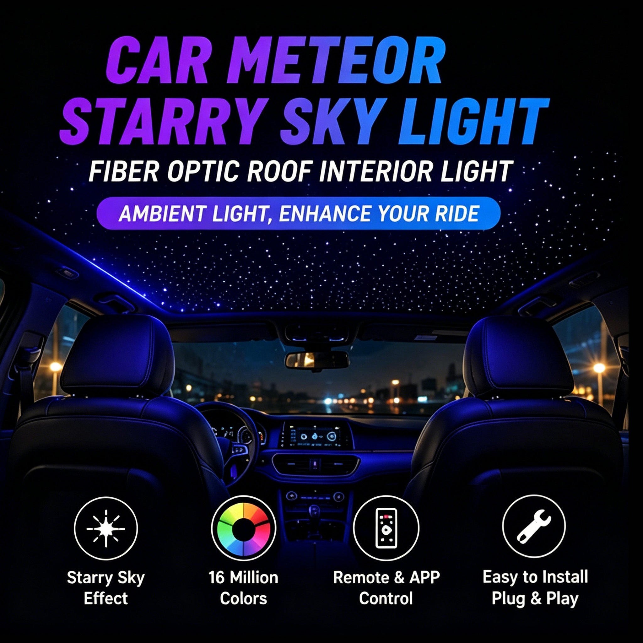 Car Meteor Starry Sky Fiber Optic Light Remote Control Roof Interior Light